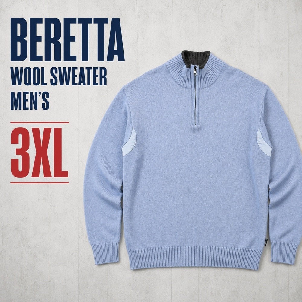 Beretta Mens XXXL Light Blue Quarter Zip Wool Blend Dryarn Shooting Sweater